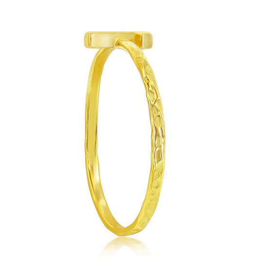 Sterling Silver 'T' Initial Hammered Band Ring - Gold Plated