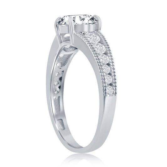 Sterling Silver 7mm Round Channel Set Band Engagement Ring