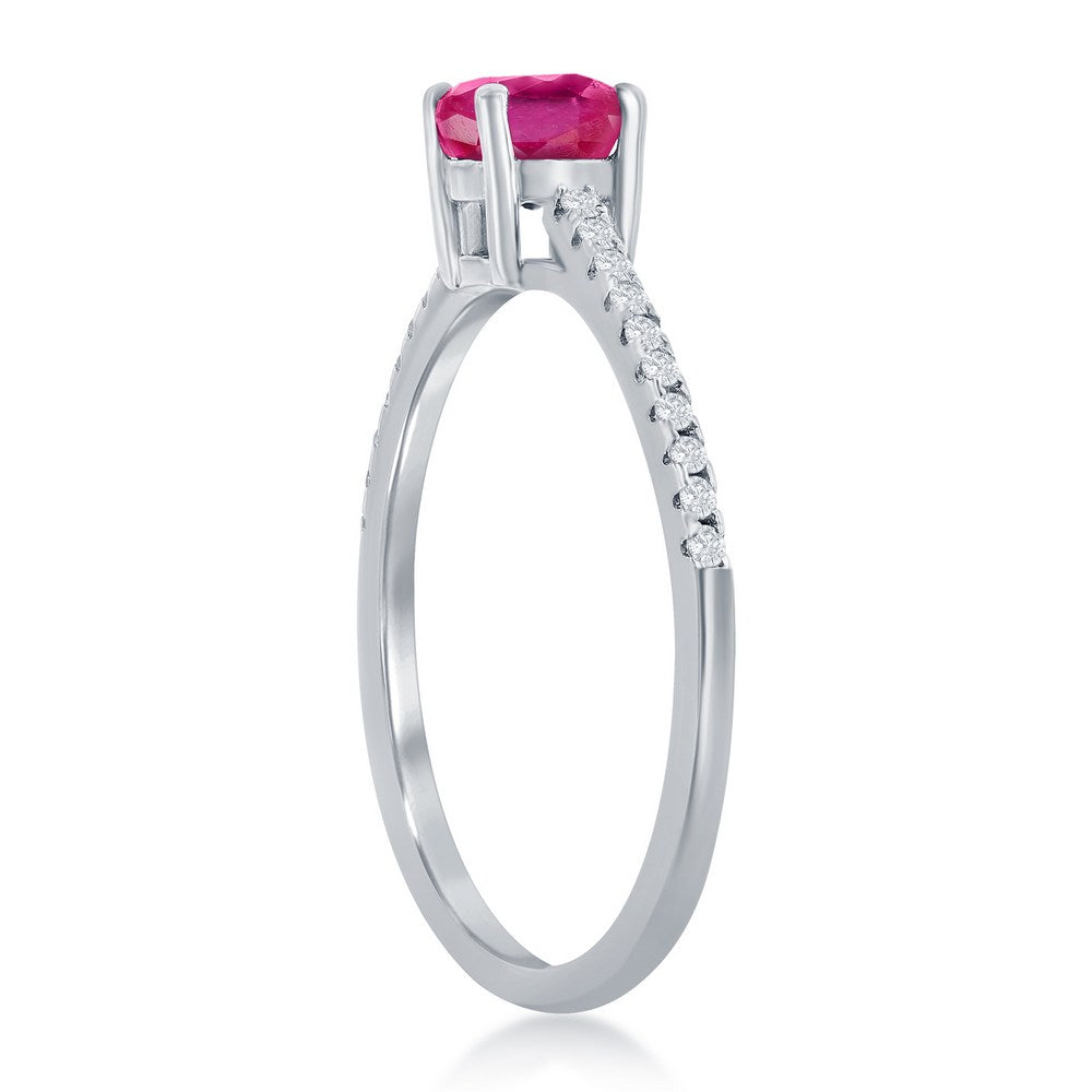 Sterling Silver 5mm Glass Filled Ruby 0.76ct & White Topaz 0.12ct Solitaire Ring