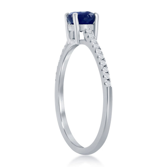 Sterling Silver 5mm Diffusion Sapphire & White Topaz Band Solitaire Ring