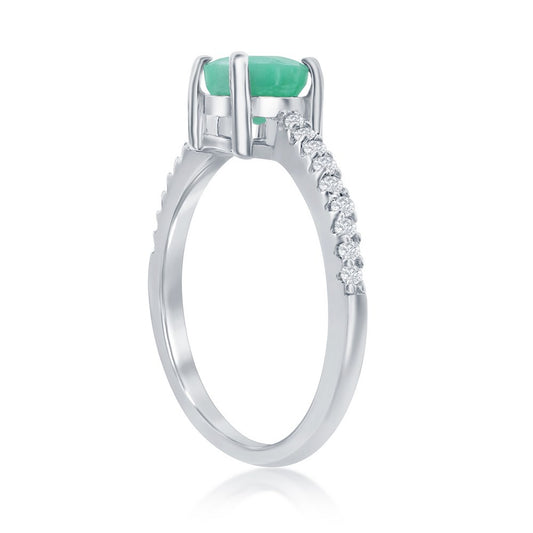 Sterling Silver 6mm Emerald with White Topaz Ring