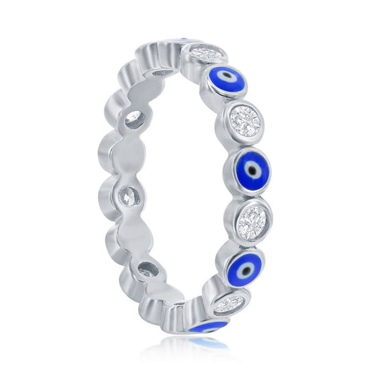 Sterling Silver, Evil Eye Enamel & CZ Ring
