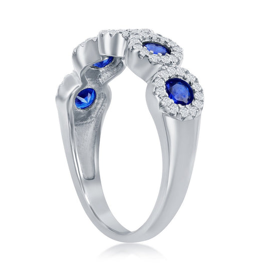 Sterling Silver Round White & Sapphire CZ Half Eternity Ring