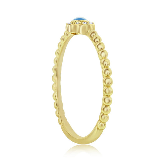 Sterling Silver Enamel Evil Eye CZ Hamsa Beaded Ring - Gold Plated