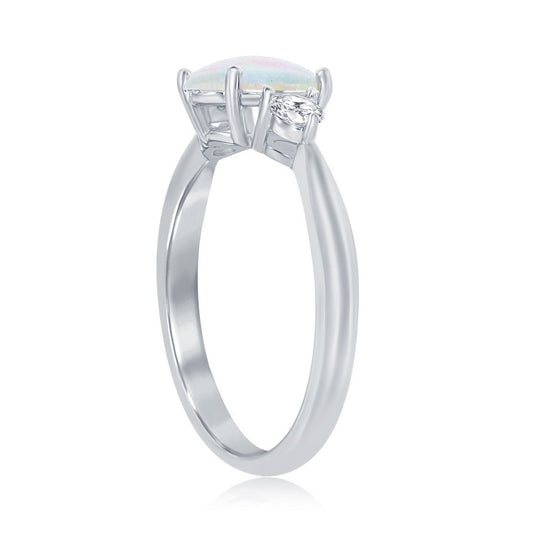 Sterling Silver Square Opal and Round CZ Ring