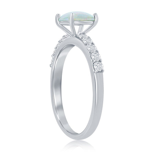 Sterling Silver Square Opal and CZ Ring