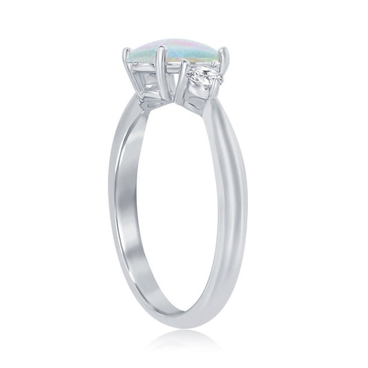 Sterling Silver Oval Opal and CZ Ring