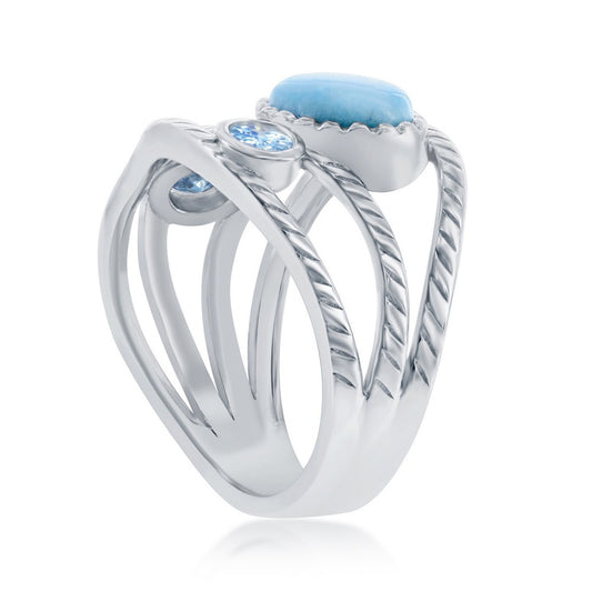 Sterling Silver Larimar & Blue CZ Ring