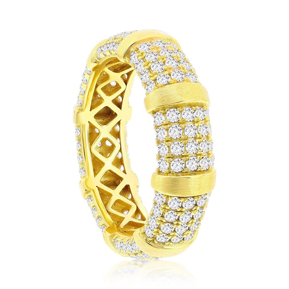Sterling Silver Micro Pave CZ & Matte Eternity Ring - Gold Plated