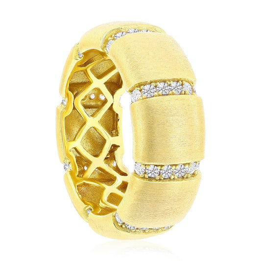 Sterling Silver Lined CZ & Matte Eternity Ring - Gold Plated
