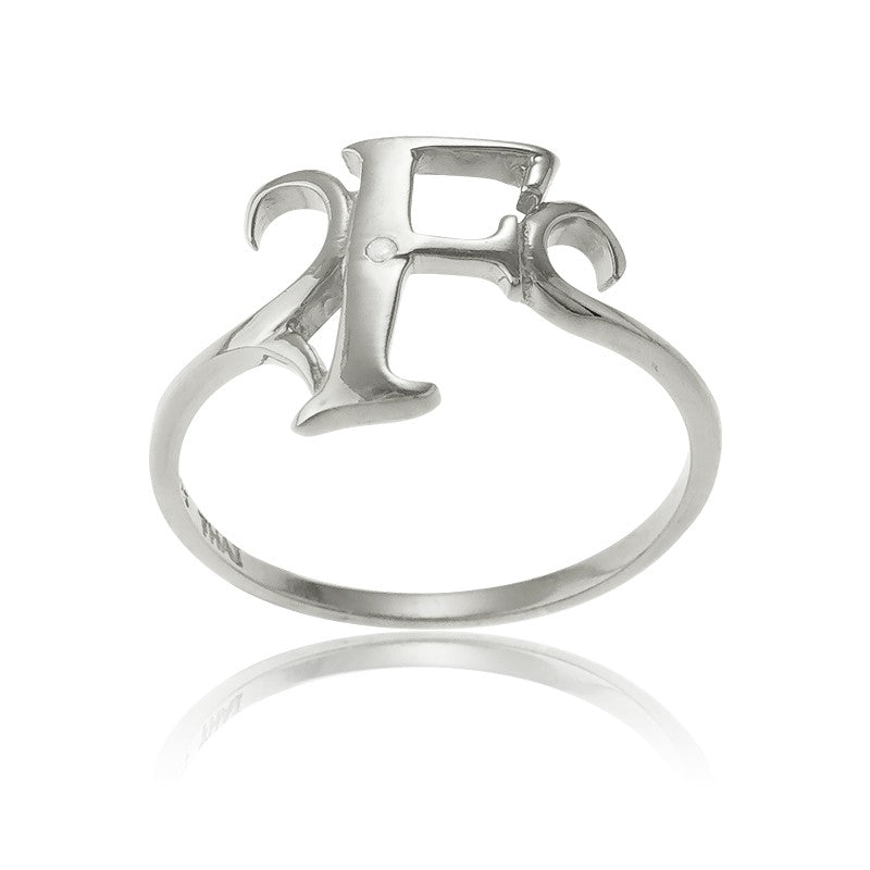 Sterling Silver Single CZ "F" Ring