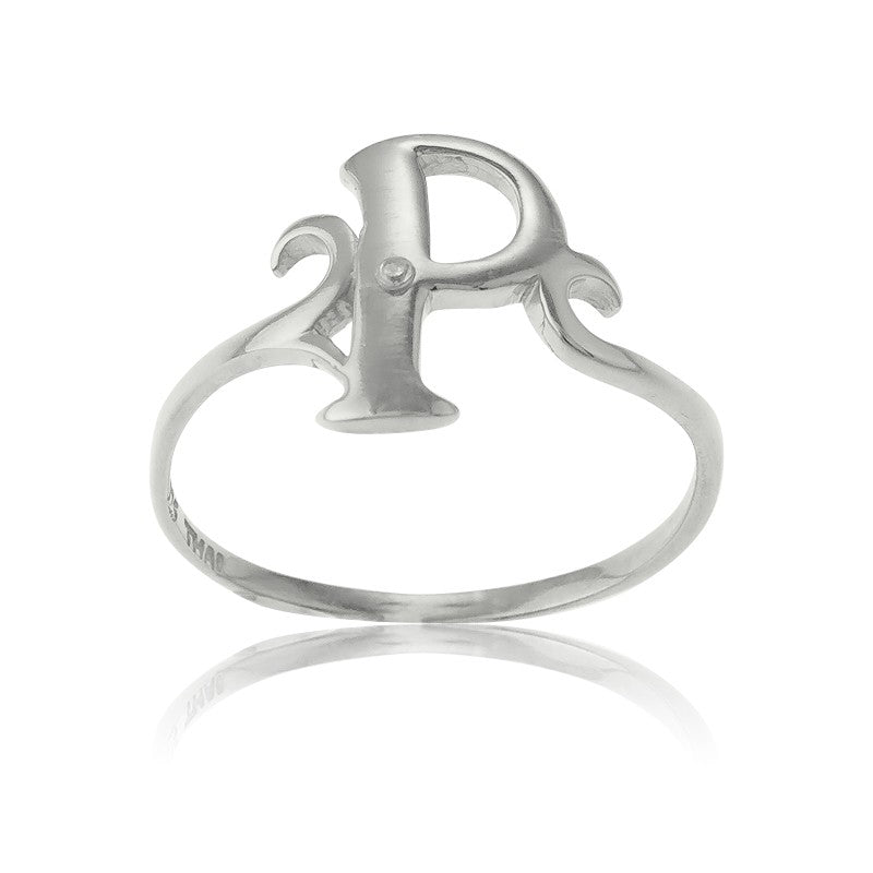 Sterling Silver Single CZ "P" Ring