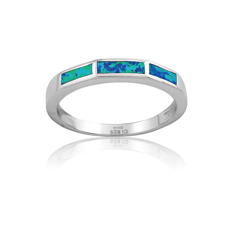 Sterling Silver 3 Rectangle Opal Ring