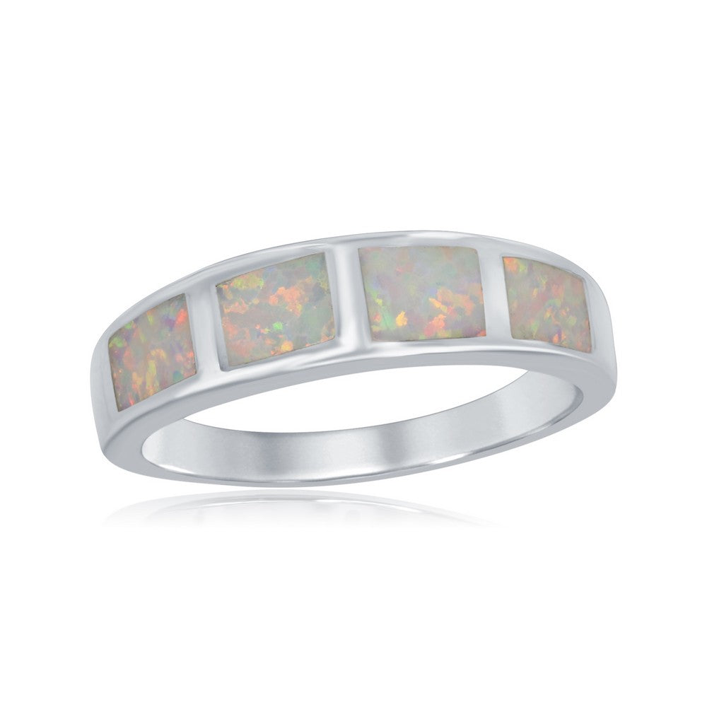 Sterling Silver White Inlay Opal Squares Ring