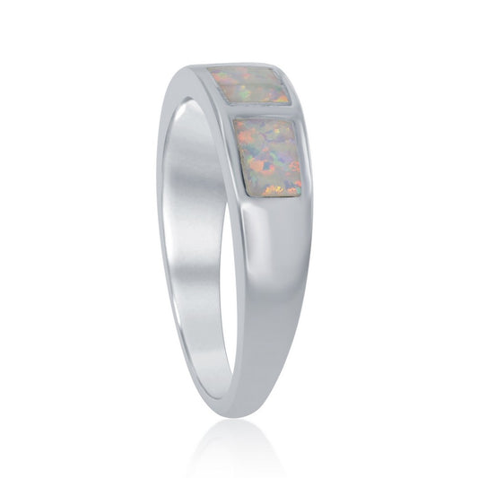 Sterling Silver White Inlay Opal Squares Ring
