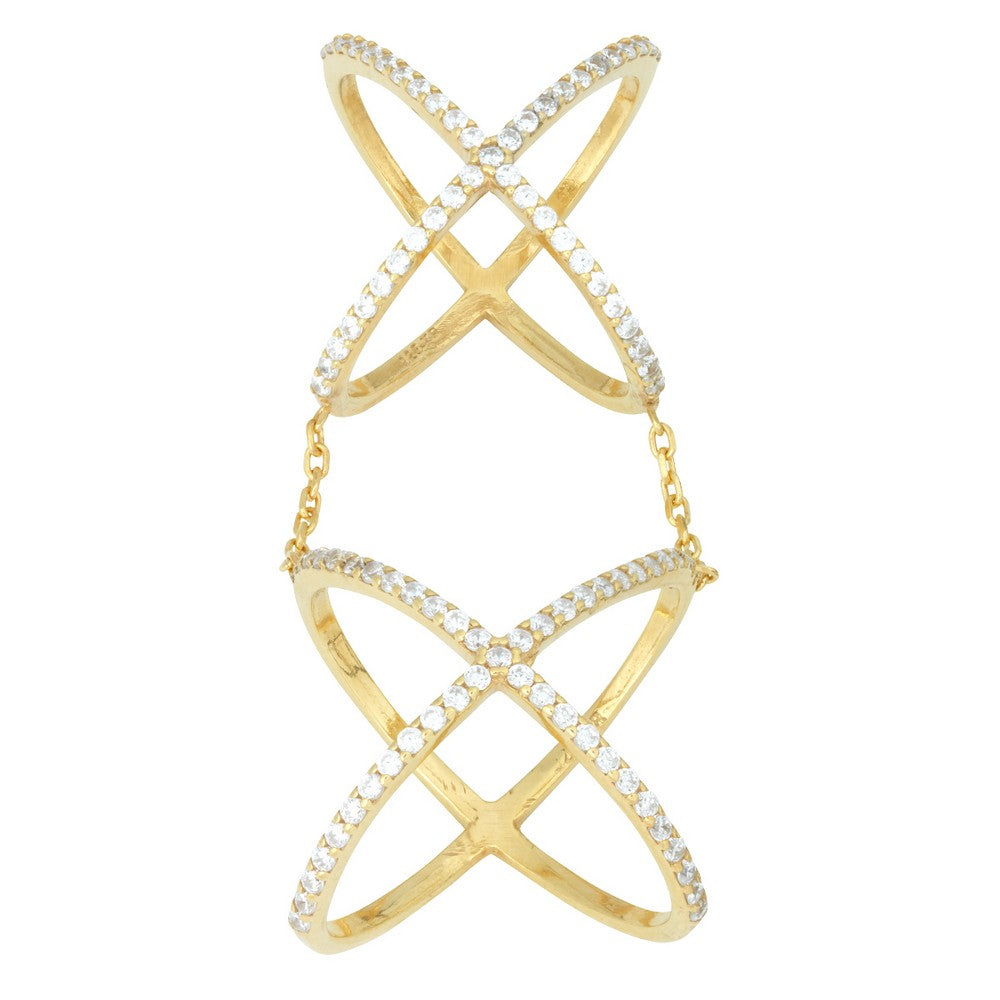 Sterling Silver CZ Double-X Style Ring - Gold Plated