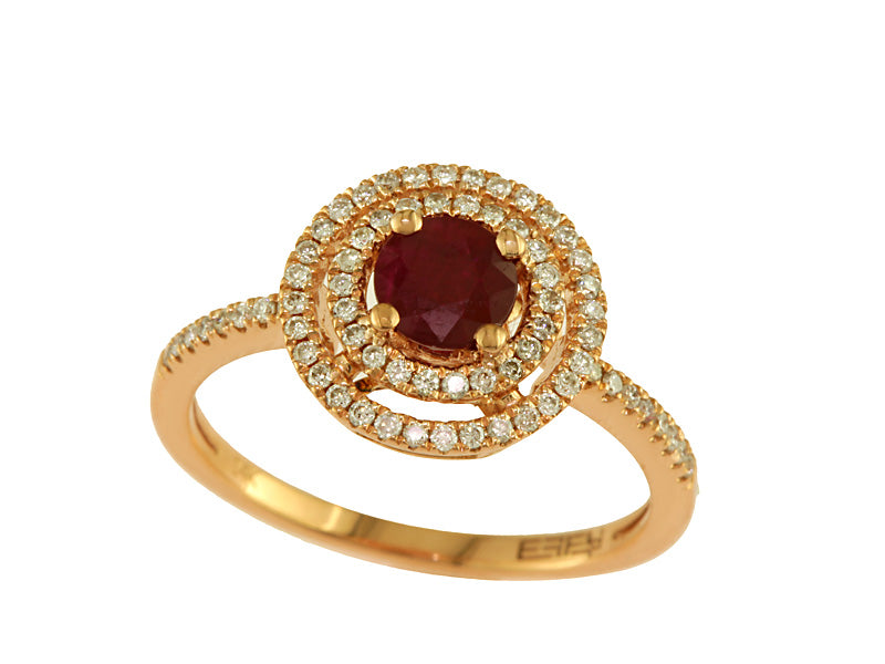 EFFY 14K ROSE GOLD DIAMOND,NATURAL RUBY RING