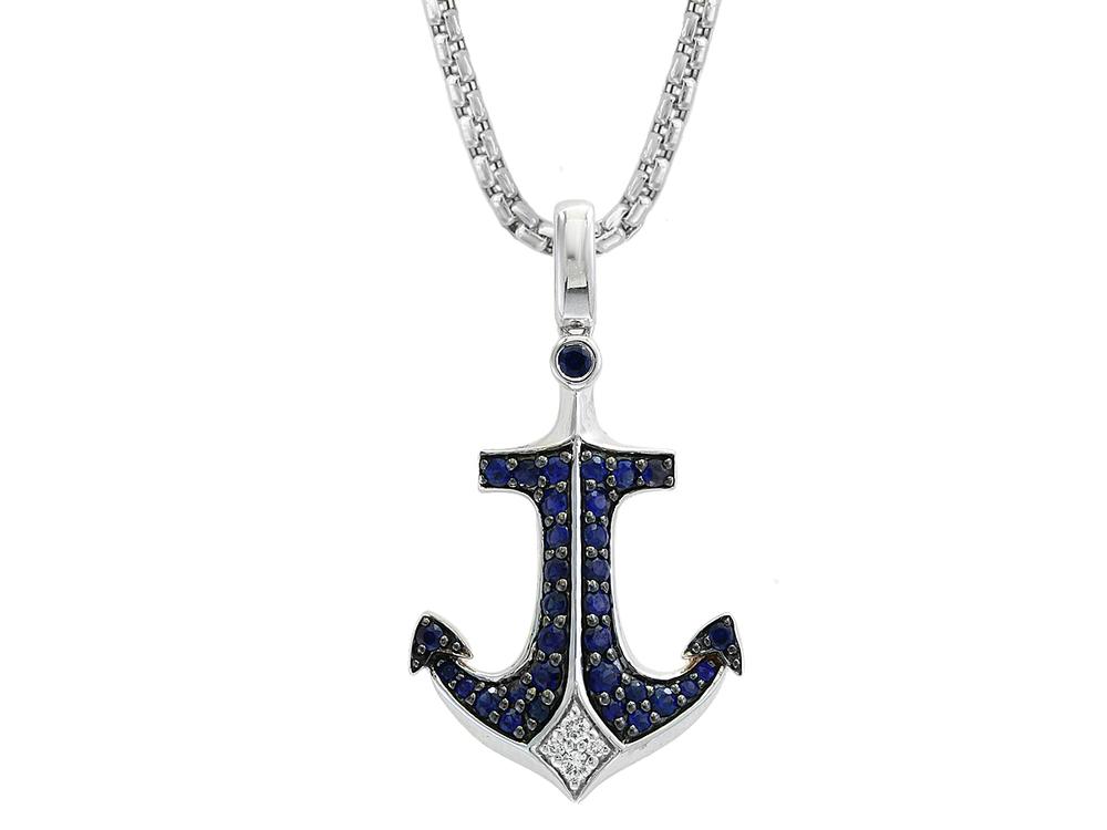 EFFY 14K WHITE GOLD DIAMOND,NATURAL SAPPHIRE PENDANT
