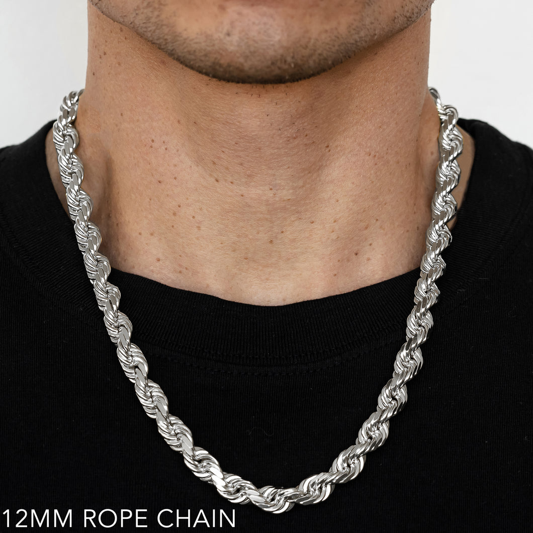 10K 12MM WHITE GOLD SOLID DC ROPE 28