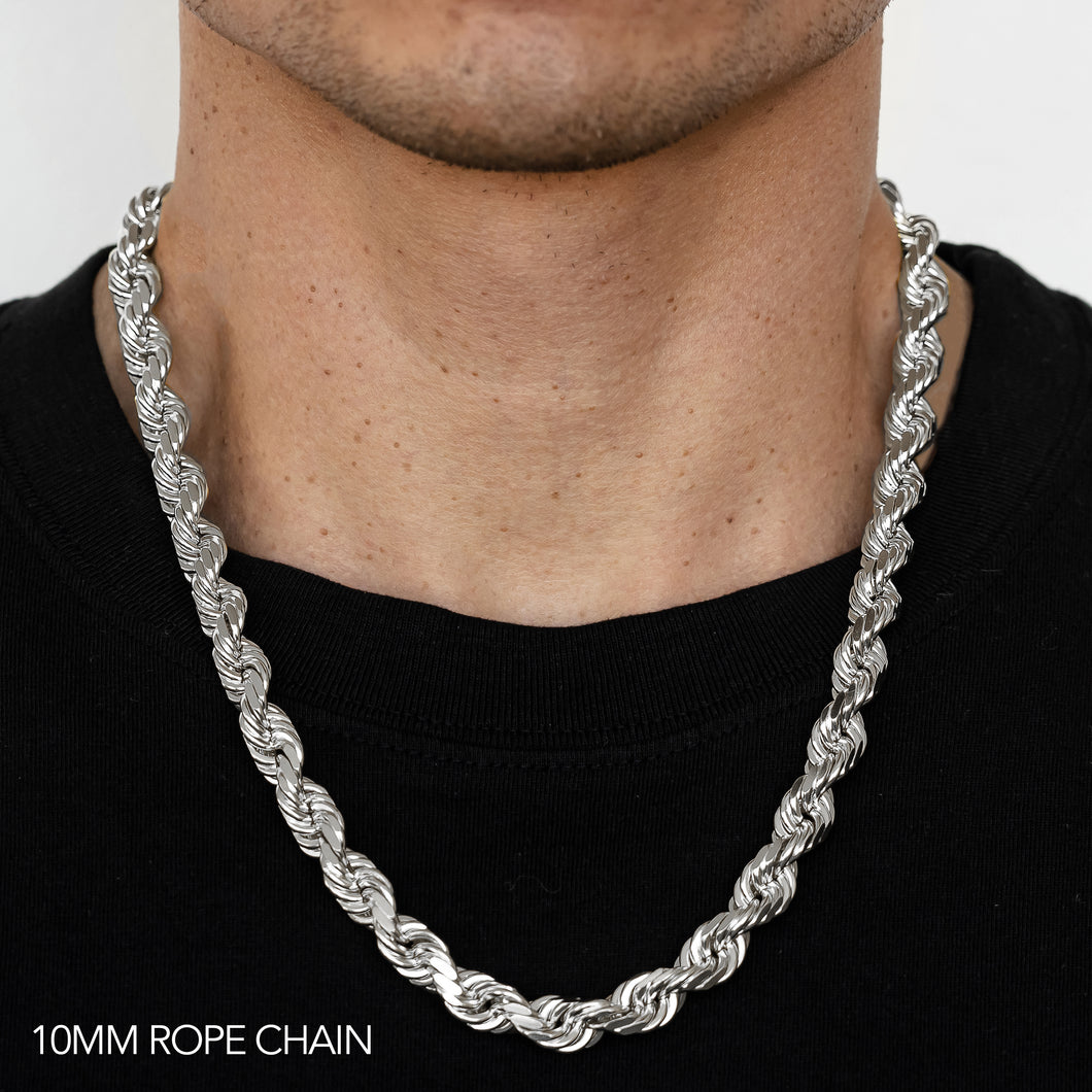 10K 10MM WHITE GOLD SOLID DC ROPE 24