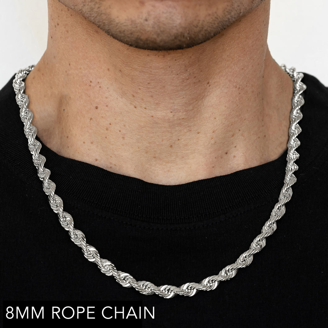 14K 8MM WHITE GOLD SOLID DC ROPE 24