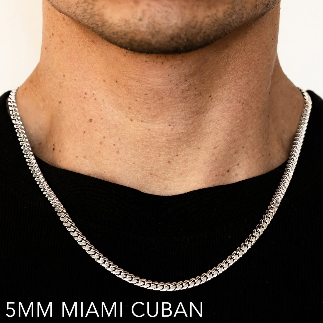 14K 5MM WHITE GOLD SOLID MIAMI CUBAN 18