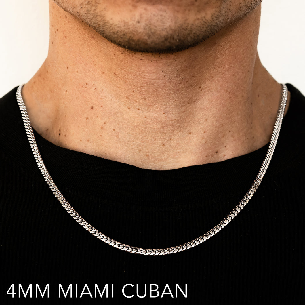 14K 4MM WHITE GOLD SOLID MIAMI CUBAN 28