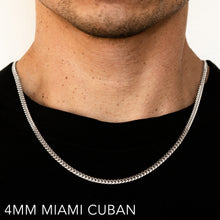 Load image into Gallery viewer, 14K 4MM WHITE GOLD SOLID MIAMI CUBAN 24&quot; CHAIN NECKLACE (AVAILABLE IN LENGTHS 7&quot; - 30&quot;)
