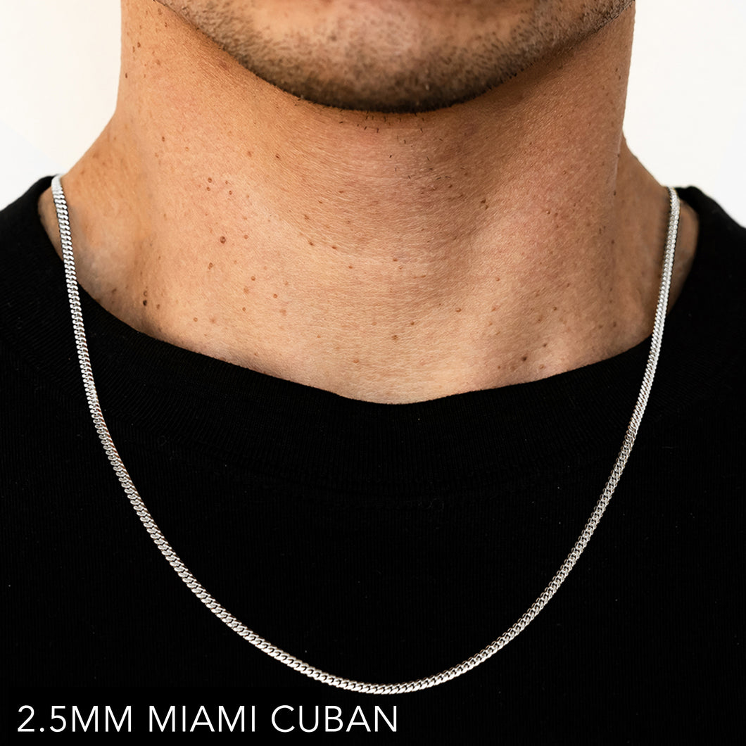 14K 2.5MM WHITE GOLD SOLID MIAMI CUBAN 20