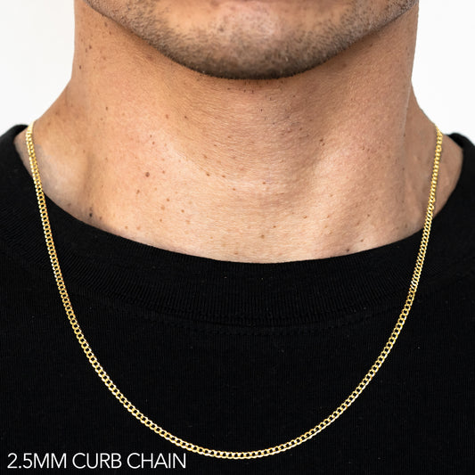 10K 2.5MM YELLOW GOLD SOLID CURB 18" CHAIN NECKLACE (AVAILABLE IN LENGTHS 7" - 30")