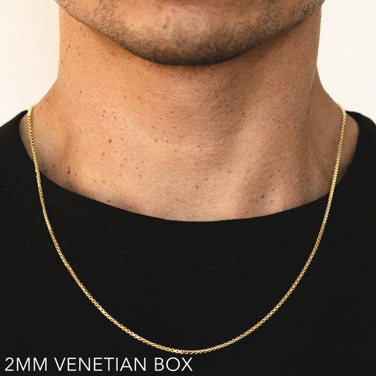 14K 2MM YELLOW GOLD VENETIAN BOX 24" CHAIN NECKLACE (AVAILABLE IN LENGTHS 7" - 30")