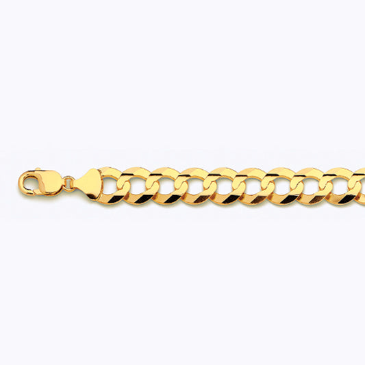 10K 14MM YELLOW GOLD SOLID CURB 7" CHAIN BRACELET (AVAILABLE IN LENGTHS 7" - 30")