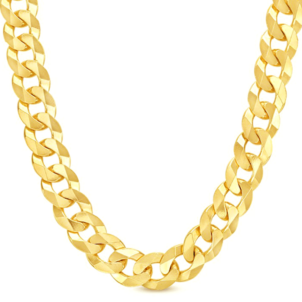 14K 14MM YELLOW GOLD SOLID CURB 22" CHAIN NECKLACE (AVAILABLE IN LENGTHS 7" - 30")