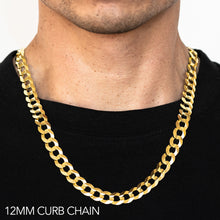 Load image into Gallery viewer, 10K 12MM YELLOW GOLD SOLID CURB 18&quot; CHAIN NECKLACE (AVAILABLE IN LENGTHS 7&quot; - 30&quot;)
