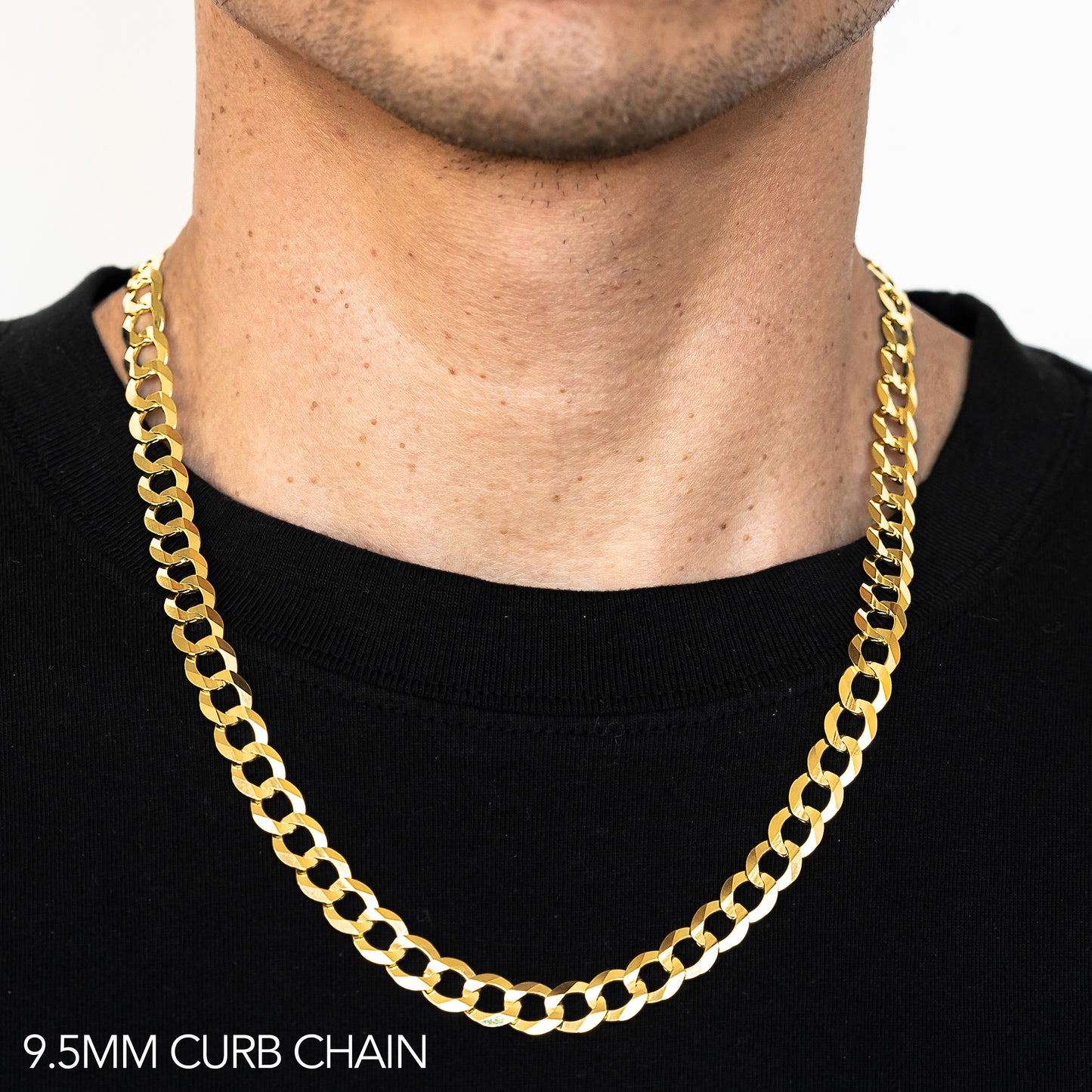 10K 9.5MM YELLOW GOLD SOLID CURB 22" CHAIN NECKLACE (AVAILABLE IN LENGTHS 7" - 30")