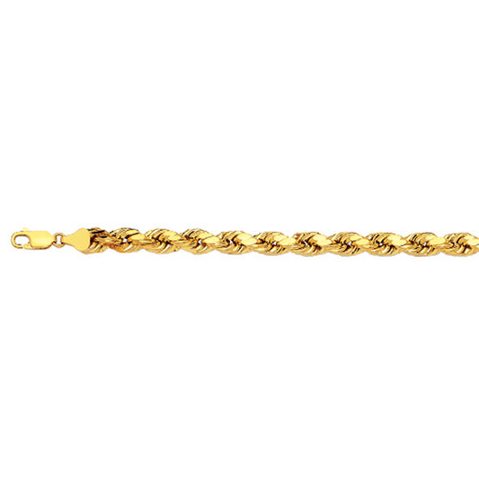 14K 5MM YELLOW GOLD DC HOLLOW ROPE 8.5" CHAIN BRACELET (AVAILABLE IN LENGTHS 7" - 30")