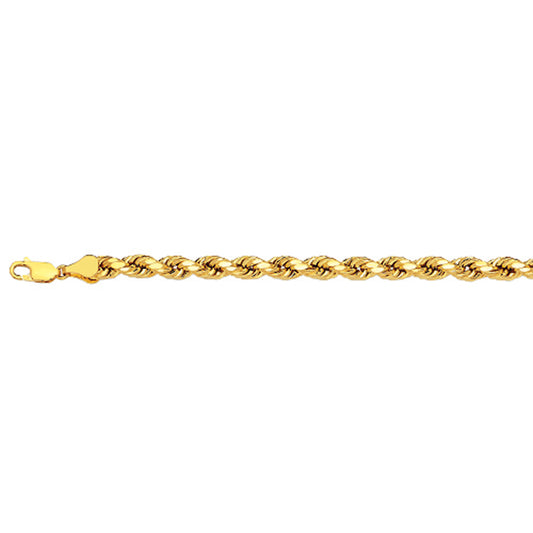 10K 3MM YELLOW GOLD DC HOLLOW ROPE 7.5" CHAIN BRACELET (AVAILABLE IN LENGTHS 7" - 30")