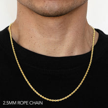 Load image into Gallery viewer, 10K 2.5MM YELLOW GOLD DC HOLLOW ROPE 26&quot; CHAIN NECKLACE (AVAILABLE IN LENGTHS 7&quot; - 30&quot;)
