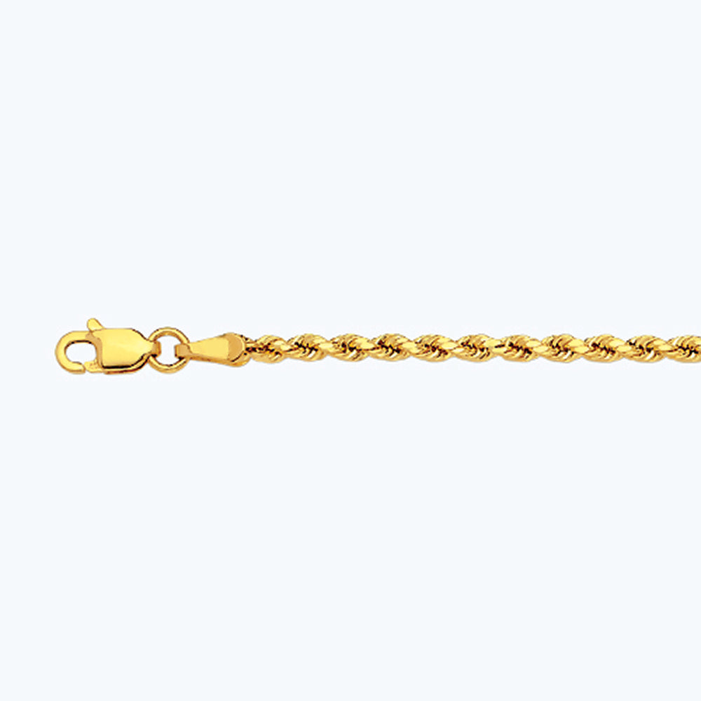 14K 2MM YELLOW GOLD DC HOLLOW ROPE 8.5