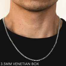 Load image into Gallery viewer, 14K 3.5MM WHITE GOLD VENETIAN BOX 28&quot; CHAIN NECKLACE (AVAILABLE IN LENGTHS 7&quot; - 30&quot;)
