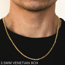 Load image into Gallery viewer, 18K 3.5MM YELLOW GOLD SOLID VENETIAN BOX 24&quot; CHAIN NECKLACE (AVAILABLE IN LENGTHS 7&quot; - 30&quot;)
