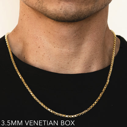 10K 3.5MM YELLOW GOLD VENETIAN BOX 18" CHAIN NECKLACE (AVAILABLE IN LENGTHS 7" - 30")