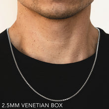 Load image into Gallery viewer, 14K 2.5MM WHITE GOLD VENETIAN BOX 24&quot; CHAIN NECKLACE (AVAILABLE IN LENGTHS 7&quot; - 30&quot;)
