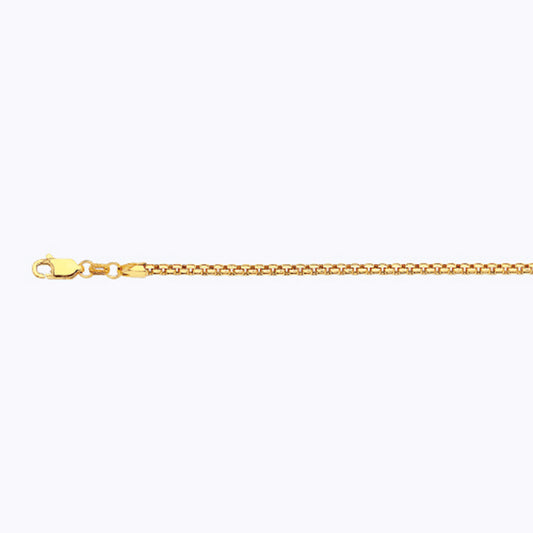 18K 2.5MM YELLOW GOLD SOLID VENETIAN BOX 7" CHAIN BRACELET (AVAILABLE IN LENGTHS 7" - 30")
