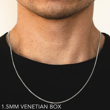 Load image into Gallery viewer, 10K 1.5MM WHITE GOLD VENETIAN BOX 30&quot; CHAIN NECKLACE (AVAILABLE IN LENGTHS 7&quot; - 30&quot;)
