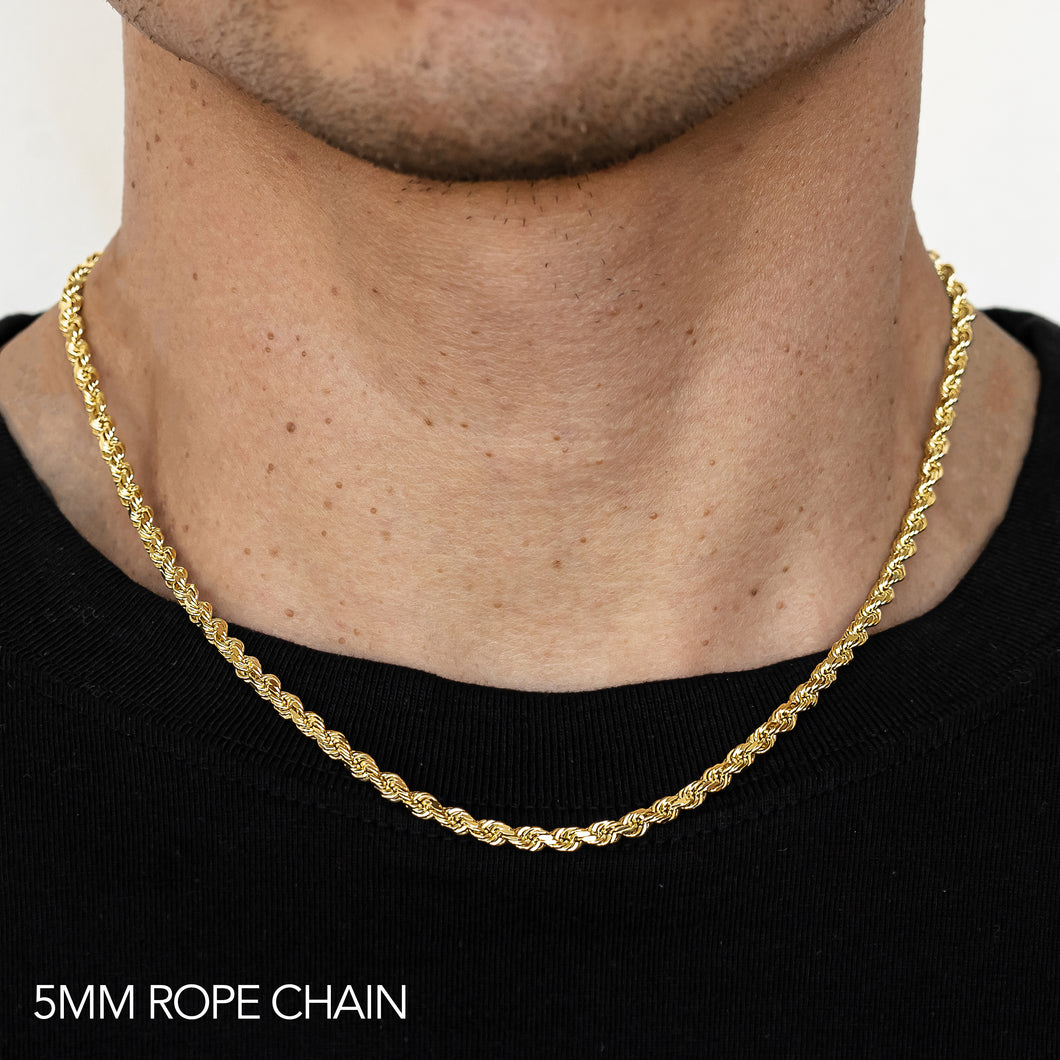 18K 5MM YELLOW GOLD SOLID DC ROPE 16