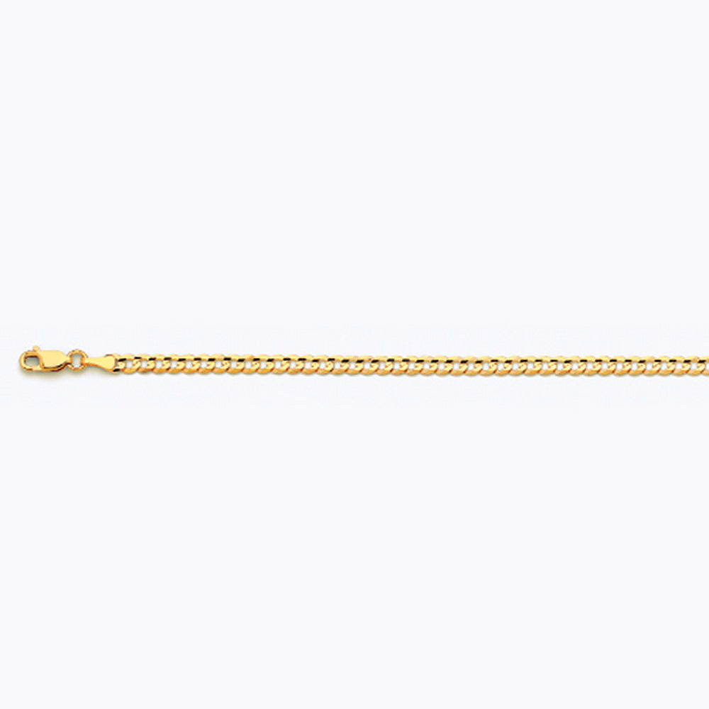 10K 3.5MM YELLOW GOLD SOLID CURB 9" CHAIN BRACELET (AVAILABLE IN LENGTHS 7" - 30")