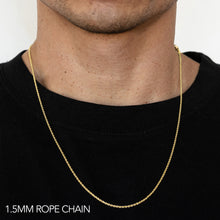 Load image into Gallery viewer, 10K 1.5MM YELLOW GOLD SOLID DC ROPE 20&quot; CHAIN NECKLACE (AVAILABLE IN LENGTHS 7&quot; - 30&quot;)
