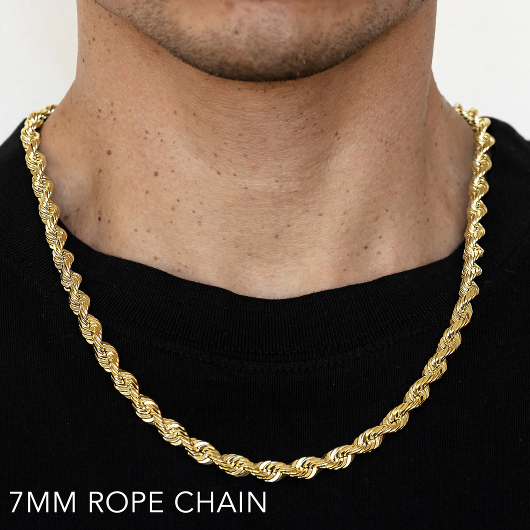 10K 7MM YELLOW GOLD SOLID DC ROPE 30