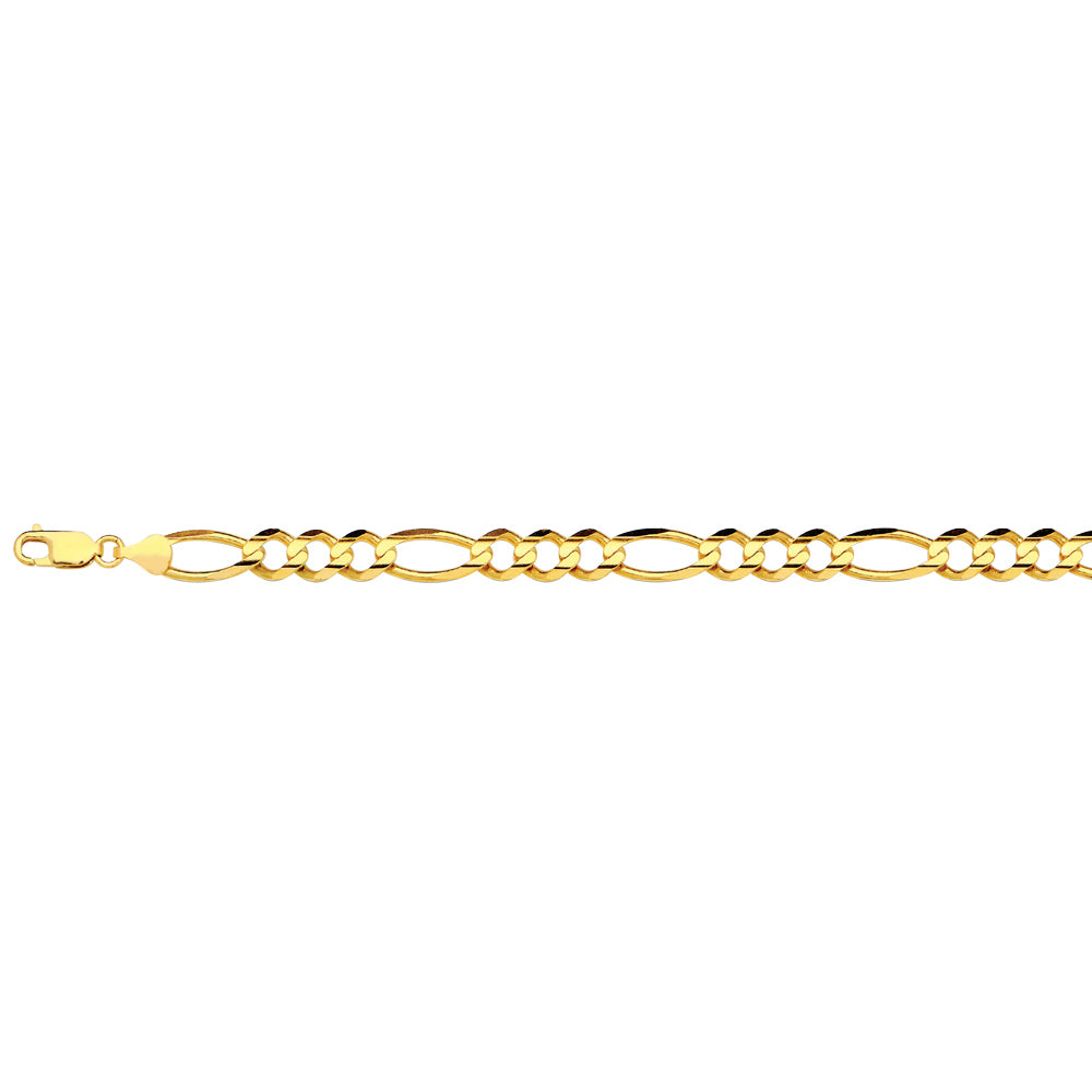 14K 8MM YELLOW GOLD SOLID FIGARO 7.5